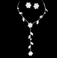 Wholesale Shining Elegant Wedding Bridal Jewelry Prom Silver plated Rhinestone Crystal Birdal Jewelry Bling leaf flower necklace and earring set