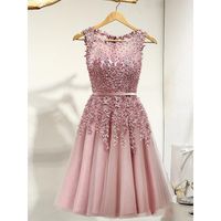 Wholesale Elegant Pink Prom Dress Short Real Sample Knee Length A Line Appliques Beading Cheap Homecoming Gowns Vestidos De Gala