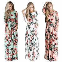 Wholesale Summer Boho Beach Dress Fashion Floral Printed Women Long Three Quarter sleeve Loose Maxi Dresses Vestidos