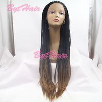 Wholesale Bythair Black Brown Ombre B Honey Blonde Lace Front Wig Synthetic African American Long Braided Box Braids Wigs For Black Women
