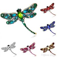 Wholesale Vintage Full Rhinestone Dragonfly Brooches Pins Multicolors Crystal Animal Costume Pin Breastpin Party Dress Jewelry Birthday Gift