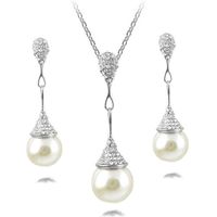 Wholesale Vintage Pearls Rhinestones Water Drop Charm Dangle Earrings Bridal Wedding Chokers Chains Necklaces Geometric Pendant Fine Accessories Jewelry Sets For Women