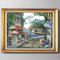 Wholesale The seaside cafe house DIY handmade Cross Stitch Needlework Sets Embroidery kits paintings counted printed on canvas DMC CT CT