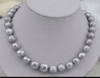 Wholesale Tahitian AAA12 mm baroque silver grey pearl necklace inch k
