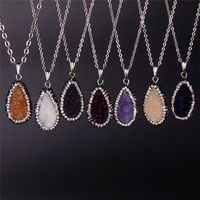 Wholesale 6 Colors Available Newest Druzy Amethyst Beads Necklace Oval Blue Champagne Purple White Wine Red Druzy Pave Zircon Crystal Gem Necklace
