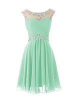 Wholesale Cute Mint Sheer Crew Neck Short Cocktail Party Dresses Pleats Backless Knee Length Bridesmaid Homecoming Dress