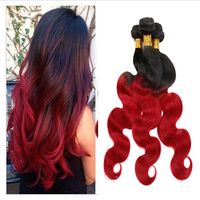 Virgin Brazilian Red Ombre Human Hair 3bundles Two Tone 1b Red Ombre Hair Weaves Body Wave Dark Roots Red Color Brazilian Double Wefts