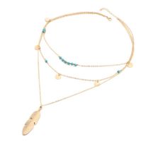 Wholesale Multi Layer Leaf Chain Necklaces Jewelry for Women Bohemian Blue Stone Choker Chain Jewellery Gargantilha