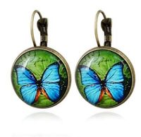 Wholesale Butterfly Vintage Cabochon Earrings Handmade National Style Glass French Hook Earrings For Girls Ladies