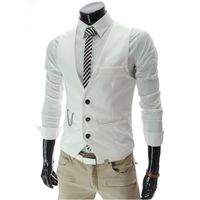 Wholesale Spring Mens Business Suit Dress Vest Slim Fit V Neck Waistcoat Gray Red M XL Z1281