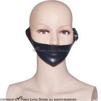 Wholesale Black Sexy Bondage Latex Mouth Mask Rubber Face Masks Hood Protected With Belts Buckles