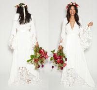 Wholesale 2019 Simple Bohemian Country Wedding Dresses Deep V Neck Long Sleeves Floor Length Summer Beach Bridal Plus Size Boho Wedding Gown
