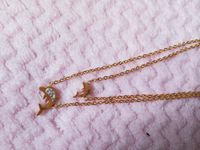 Wholesale 14 k gold Cross the small dolphin animals diamond double deck necklaces female Lasting treasure color collarbone chain necklaces