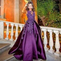 Wholesale Evening Dresses for Fat Women Vestidos Longos Para Casamentos New Purple Satin Cap Sleeve Prom Long Dresses