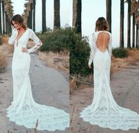 Wholesale 2017 New Romantic Bohemian Wedding Dresses Sexy Deep V Neck Open Back Long Sleeves Full Lace Wedding Dress Summer Beach Bridal Gowns