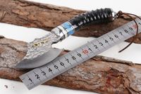 Wholesale Promotion Damascus AXE Knife Gazelle horn Handle Outdoor Camping Hiking Hunting Fishing Survival Gear Wtih Leather Sheath