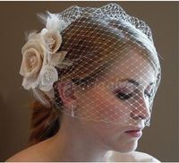 Wholesale Wedding Birdcage Veils cm cm Champagne Ivory White Flowers Feather Birdcage Veil Bridal hat Hair Pieces Bridal Accessories