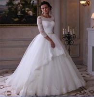 Wholesale Cheap Ball Gown Wedding Dresses New Long Sleeve Floor Length Lace Wedding Gown online chinese store