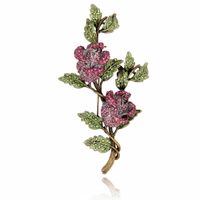 Wholesale Crystal Rhinestone Rose Flower Brooch Pin Metal Tree Branch Leaves Vintage Fashion Jewelry Women Garment Accessory