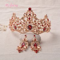 Wholesale Vintage Baroque Bridal Tiaras Sets Gold Red Crystals Princess Headwear Stunning White Diamonds Wedding Tiaras And Crowns Sets H18