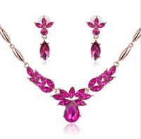 Wholesale Rose Gold Crystal Leaf Flower Earring Necklace Set Fashion Crystal Water drop Earrings Necklace New Bridal Wedding Jewelry Set