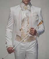 Wholesale New Style White With Gold Embroidery Groom Tuxedos Groomsmen Men Blazer Wedding Suits Prom Clothing Jacket Pants G1093
