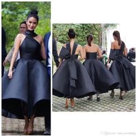 Wholesale Black Elegant Arabic Bridesmaid Dresses Halter Ball Gown Satin Maid Of Honor Dresses Ankle Length Formal Party Gowns