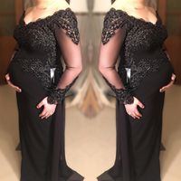 Wholesale Black Evening Gowns For Pregnant Women Bead Prom Dress With Long Sleeves Sheer Lace Maternity Vestidos For Fall