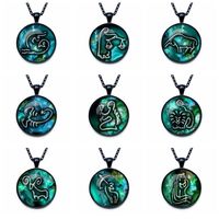 Wholesale Brand new Selling zodiac time gemstone glass necklace pendant N524 with chain mix order pieces a