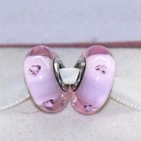 Wholesale 5pcs S925 Sterling Silver Threaded Screw Pink Hearts Murano Glass Beads Fit Pandora Charm Jewelry Bracelets Necklaces