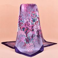 Wholesale Fashion Colorful Flowers Scarf Women Satin Scarves CM Large Square Turbans Winter Warm Hijab Neckerchief Wraps Gifts