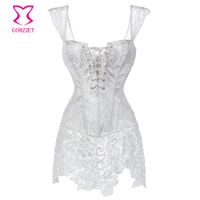 Wholesale White Brocade and Lace Hem Bridal Corset Bustier Tops Sexy Wedding Lingerie Plus Size Corsets and Bustiers Victorian ett XL
