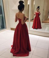 Wholesale Modest Red Long Prom Dresses A Line Sleeveless Ruched Formal Party Gowns Custom Made Beautiful Dresses For Evening Gown