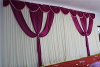Wholesale DHL Romantic X6M Ice Silk White Wedding Backdrop Curtain With Purple Swag Pleated For Wedding Event Party Banquet Decoration