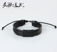 Wholesale PSL070 Black Braided Adjustable Leather Popular Bracelet Cuff Women Men s Casual Jewelry