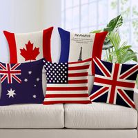 Wholesale National Flags Cushion Cover Britain and the United States Australia Car Decoration Linen Cotton Pillow Case Square Sofa Pillow Cover