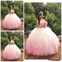 Wholesale Gorgeous Gradient Pink Quinceanera Gowns Crystal Beaded Sweetheart Tiered Cascading Ruffles Prom Dress Pretty Floor Length Lace Up Ball Gown