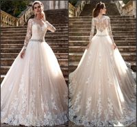 Modest Long Sleeve Milla Nova 2019 Wedding Dresses Sheer Jewel Neck Vintage Lace Robe De Mariage With Beads Crystal Belt Bridal Gowns Ba4509