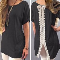 Wholesale Summer Ladies Womens Casual Shirt Plain Simple Design Short Sleeve Lace Back Loose T Shirt Tees Slim Tops Plus Size