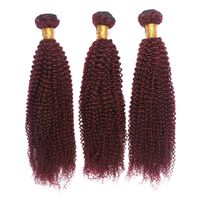 Wholesale Wine Red J Human Hair Extensions Virgin Malaysian Burgundy Remy Human Hair Weave Bundles Kinky Curly Double Wefts