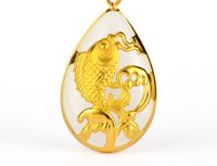 Wholesale Gold inlaid jade white water type gold carp talisman necklace pendant more every year
