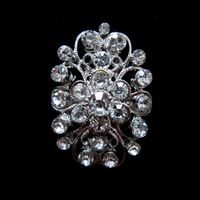 Wholesale Rhodium Silver Base Clear Rhinestone Crystal Flower Pin Brooch for Wedding Invitation