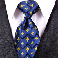 Wholesale J26 Navy Blue Yellow Geometric Mens Ties Neckties Handkerchief Silk Jacquard Woven Tie Set Elegant