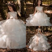 Wholesale Floral Lace Flower Girl Dresses Ball Gowns Child Pageant Dresses Long Train Beautiful Little Kids FlowerGirl Dress Formal