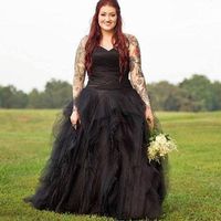 Wholesale Garden Pleats Plus Size Black Wedding Dresses New Gothic Ball Gown Tulle Tiered Bridal Vestidos Draped Custom Made Party Best Selling