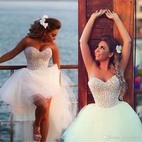 Wholesale Exquisite Pearl Hi Lo Short Beach Wedding Dresses Casomento Sexy Corset Beaded Sweetheart High Low Bridal Gowns
