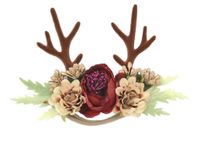 Wholesale Fashion Forest Deer Horns Burgundy rose Flower Headband Woodland Christmas Antler Floral Crown Custom made Handcrafted Deer Headband A1195