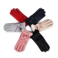 Wholesale New Ladies Bowknot High Quality Leather Gloves Wool Gloves autumn and winter riding warm windproof gloves