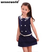 Wholesale WEONEWORLD Girls Dress School Uniform Style Girls Clothes color Red amp royal Blue Available Kids Clothes Wear Summer