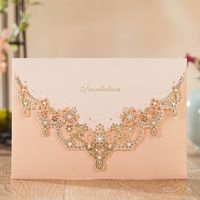 Wholesale Wishmade Glittery Wedding Invitations Cards Kit With Laser Cut Lace Design Flora Engagement for Engagement Birthday Party Bridal Shower